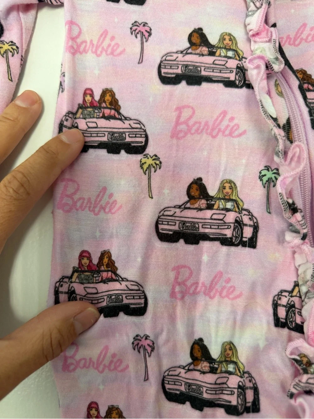 Posh Peanut Barbie Pink baby Girls' Footed One-Piece ruffle onesie size 6-9m